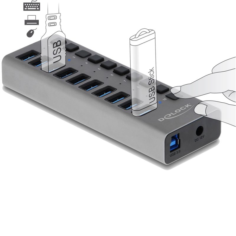 Delock USB3 Hub 10 Ports Cons-alt