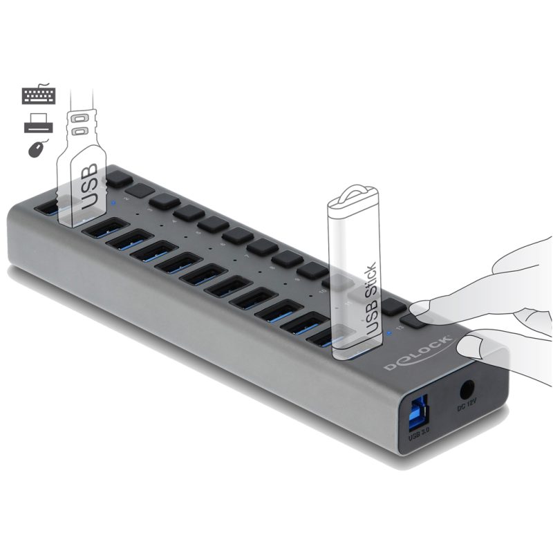 Delock USB3 Hub 13 Ports Cons-alt