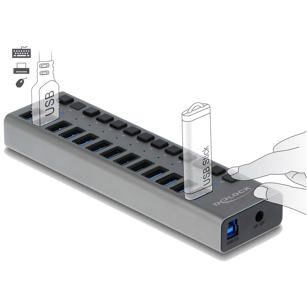 Delock USB3 Hub 13 Ports Cons-alt